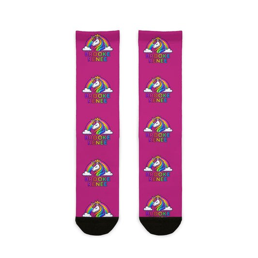 Pink Rainbow Unicorn 'No One Like Me' Sublimation Crew Socks