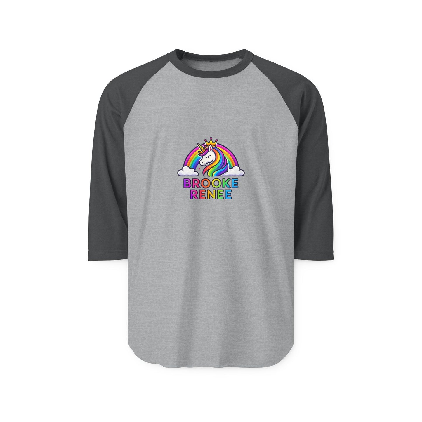 Rainbow Unicorn with Name Brooke Renee Raglan Shirt | Personalized Baseball Tee