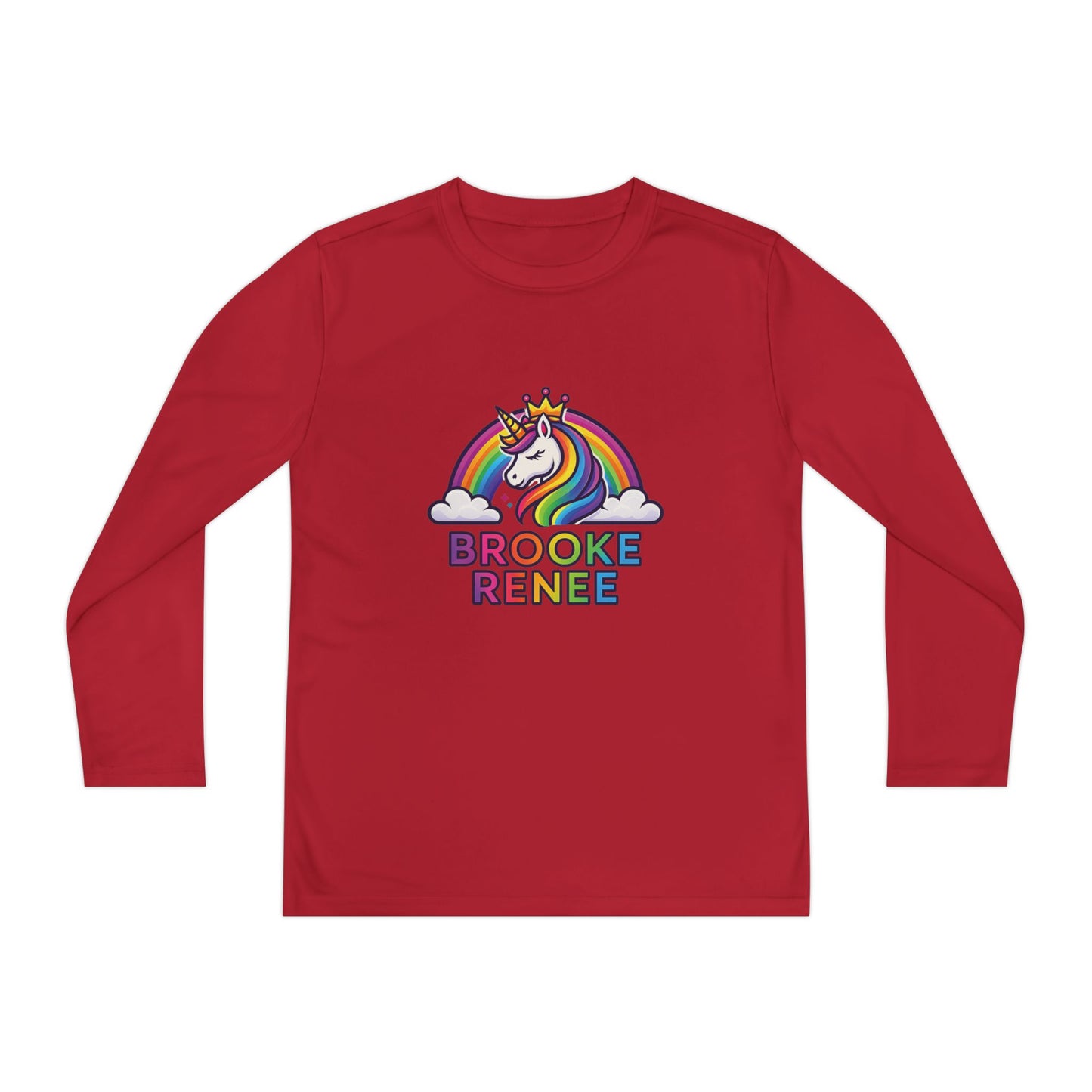 Rainbow Unicorn with Crown Youth Long Sleeve Tee | Personalized Name Design