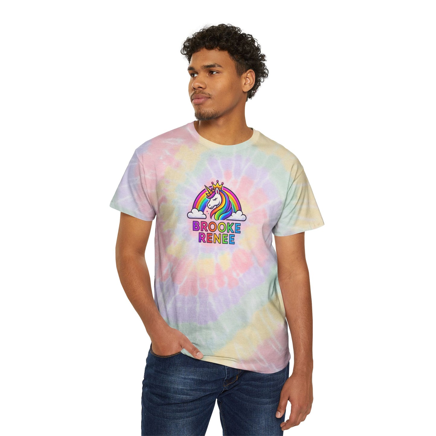 Pastel Unicorn Spiral Tie-Dye Tee | Rainbow Name Graphic