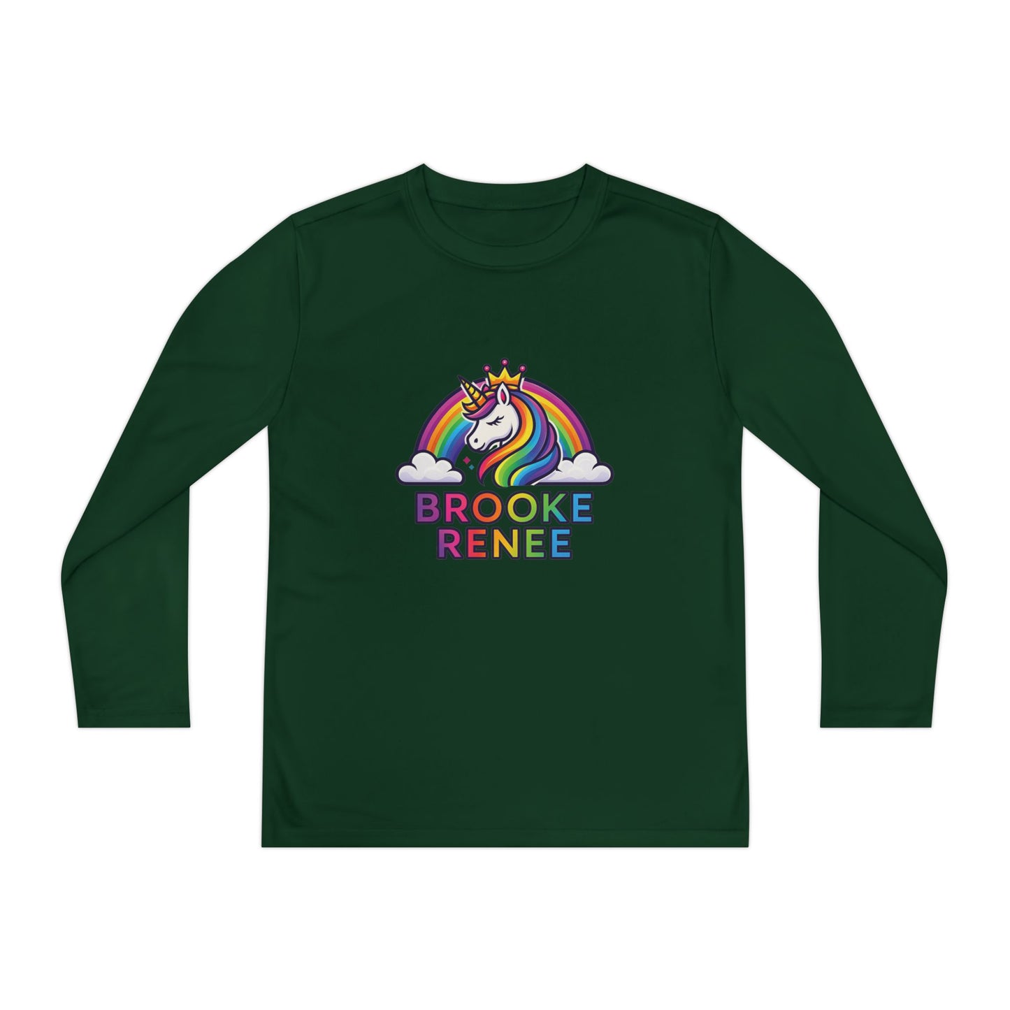 Rainbow Unicorn with Crown Youth Long Sleeve Tee | Personalized Name Design