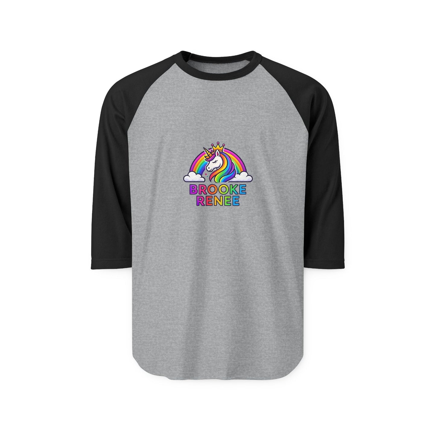 Rainbow Unicorn with Name Brooke Renee Raglan Shirt | Personalized Baseball Tee