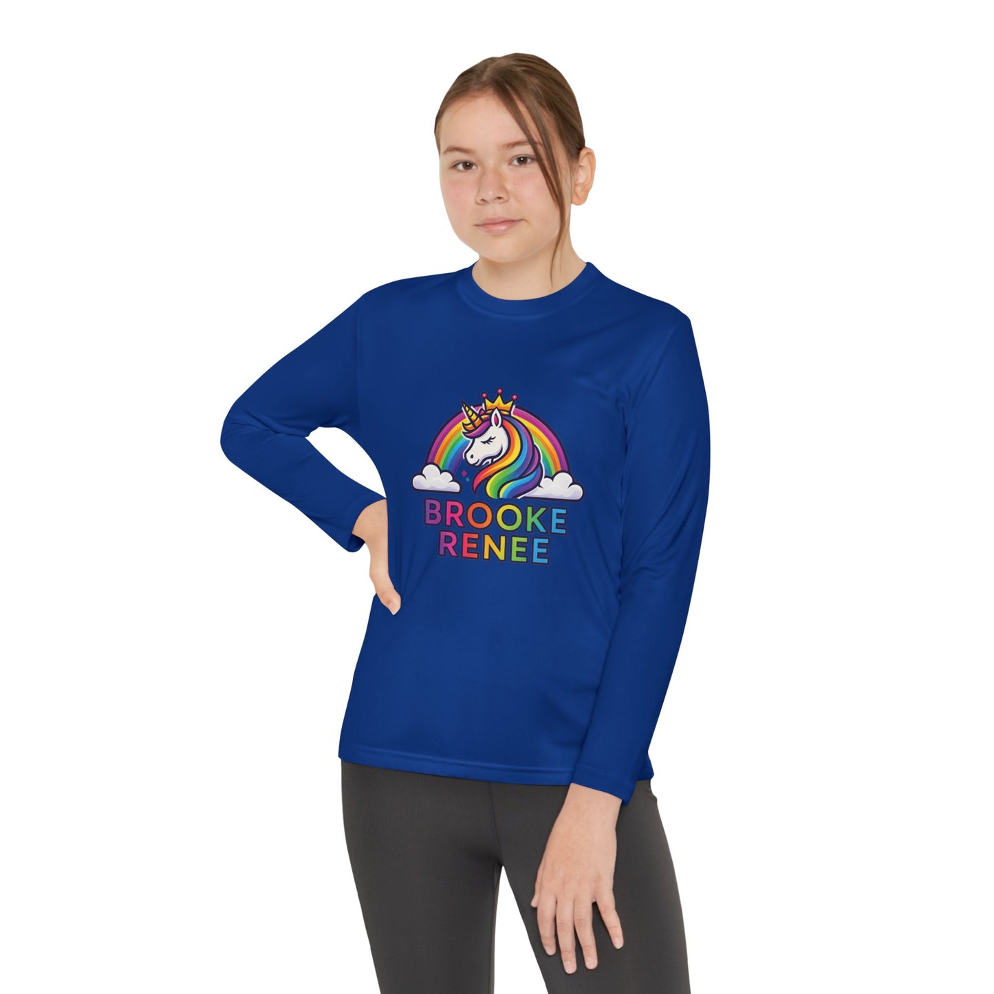 Rainbow Unicorn with Crown Youth Long Sleeve Tee | Personalized Name Design