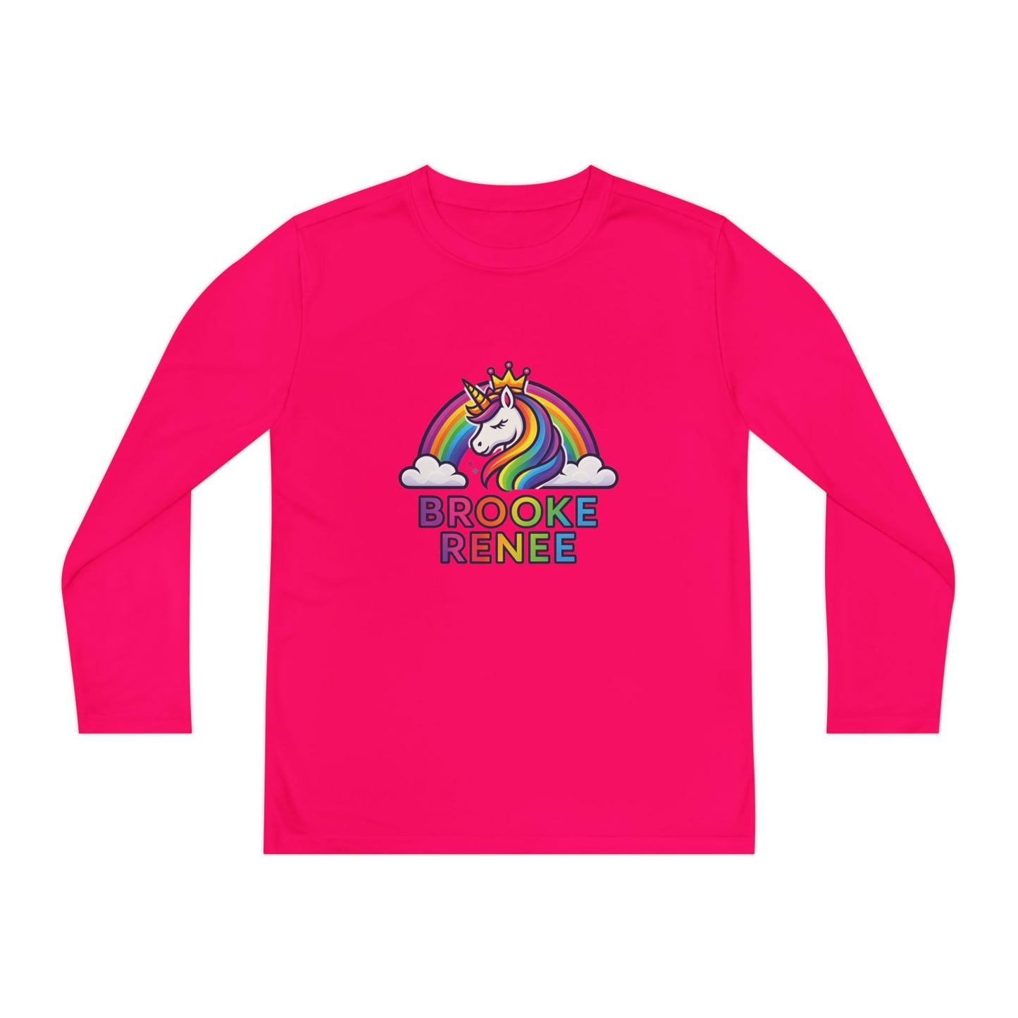 Rainbow Unicorn with Crown Youth Long Sleeve Tee | Personalized Name Design