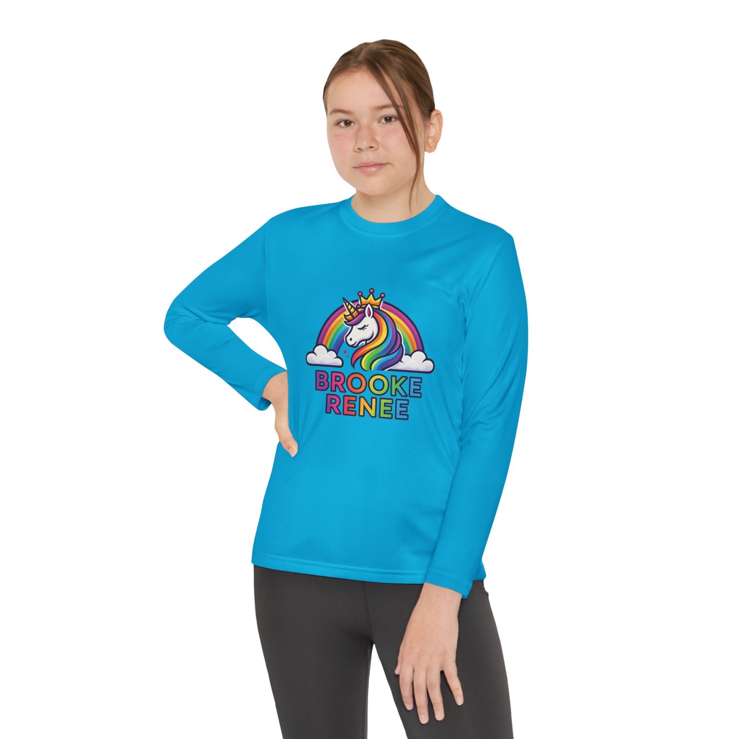 Rainbow Unicorn with Crown Youth Long Sleeve Tee | Personalized Name Design
