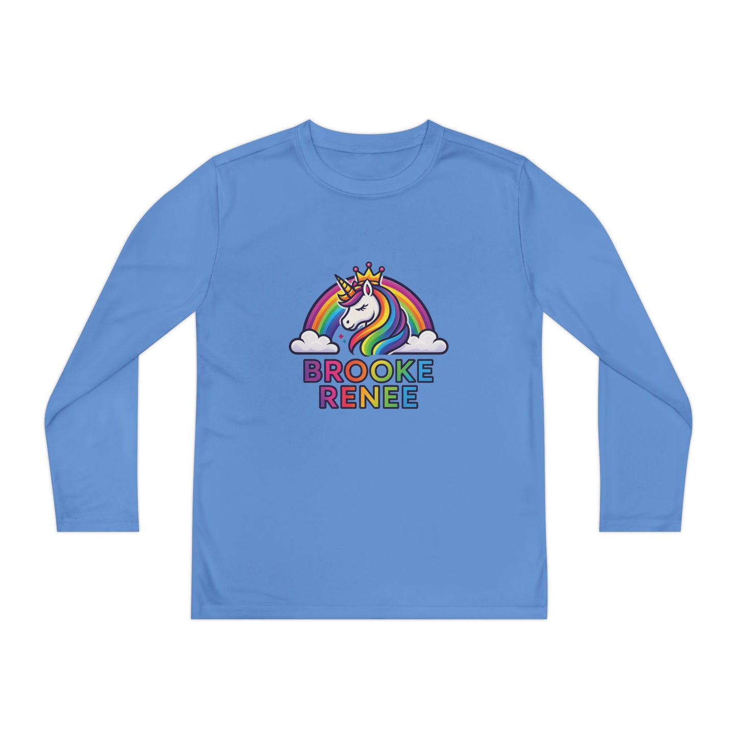 Rainbow Unicorn with Crown Youth Long Sleeve Tee | Personalized Name Design