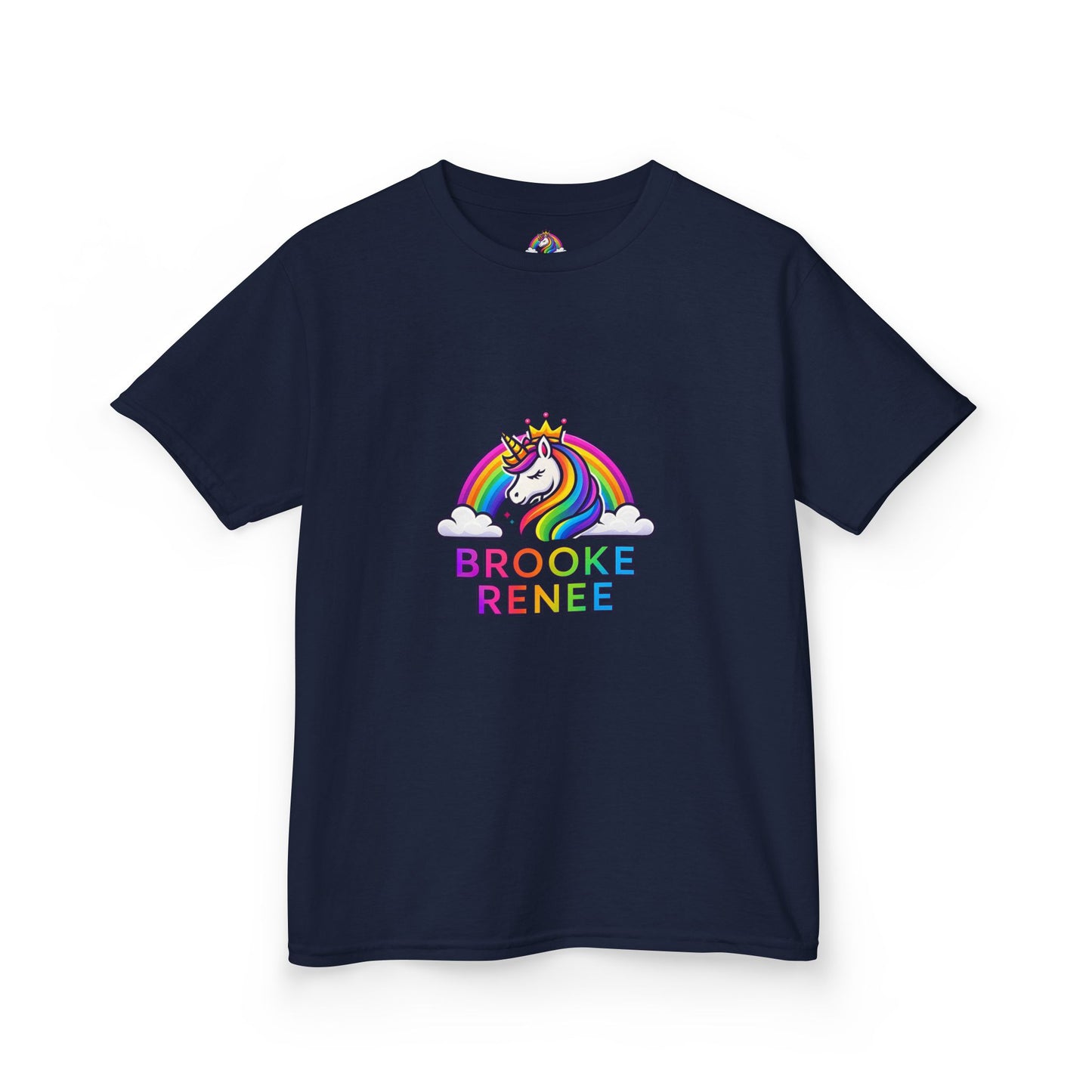 Rainbow Unicorn with Crown Kids Tee | Personalized Name Brooke Renee