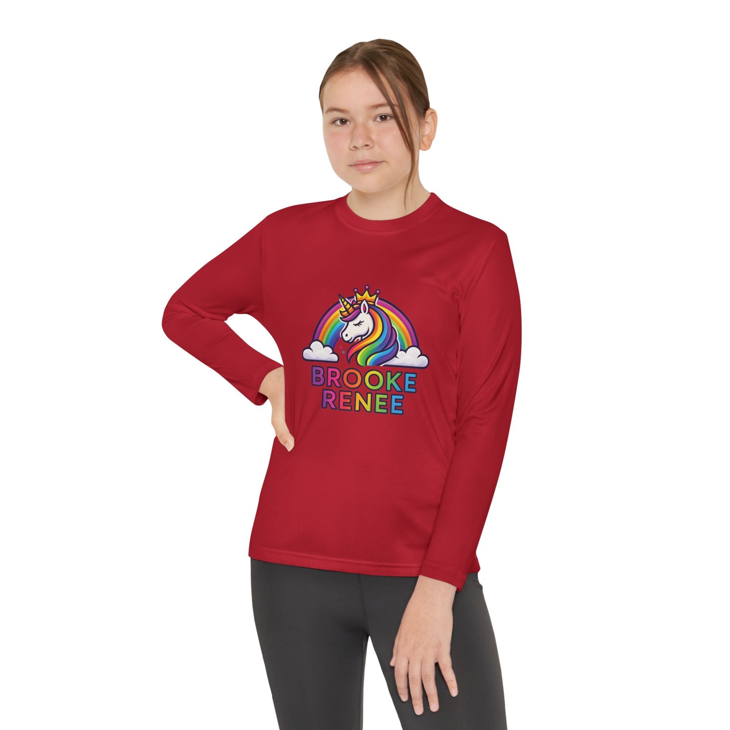 Rainbow Unicorn with Crown Youth Long Sleeve Tee | Personalized Name Design