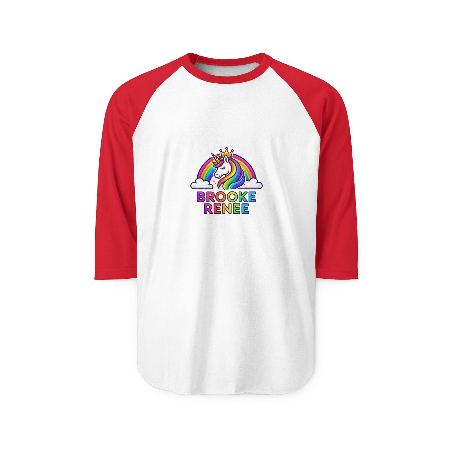 Rainbow Unicorn with Name Brooke Renee Raglan Shirt | Personalized Baseball Tee