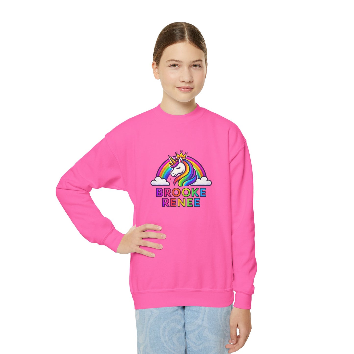 Rainbow Unicorn Name Design Youth Sweatshirt | Personalized Brooke Renee