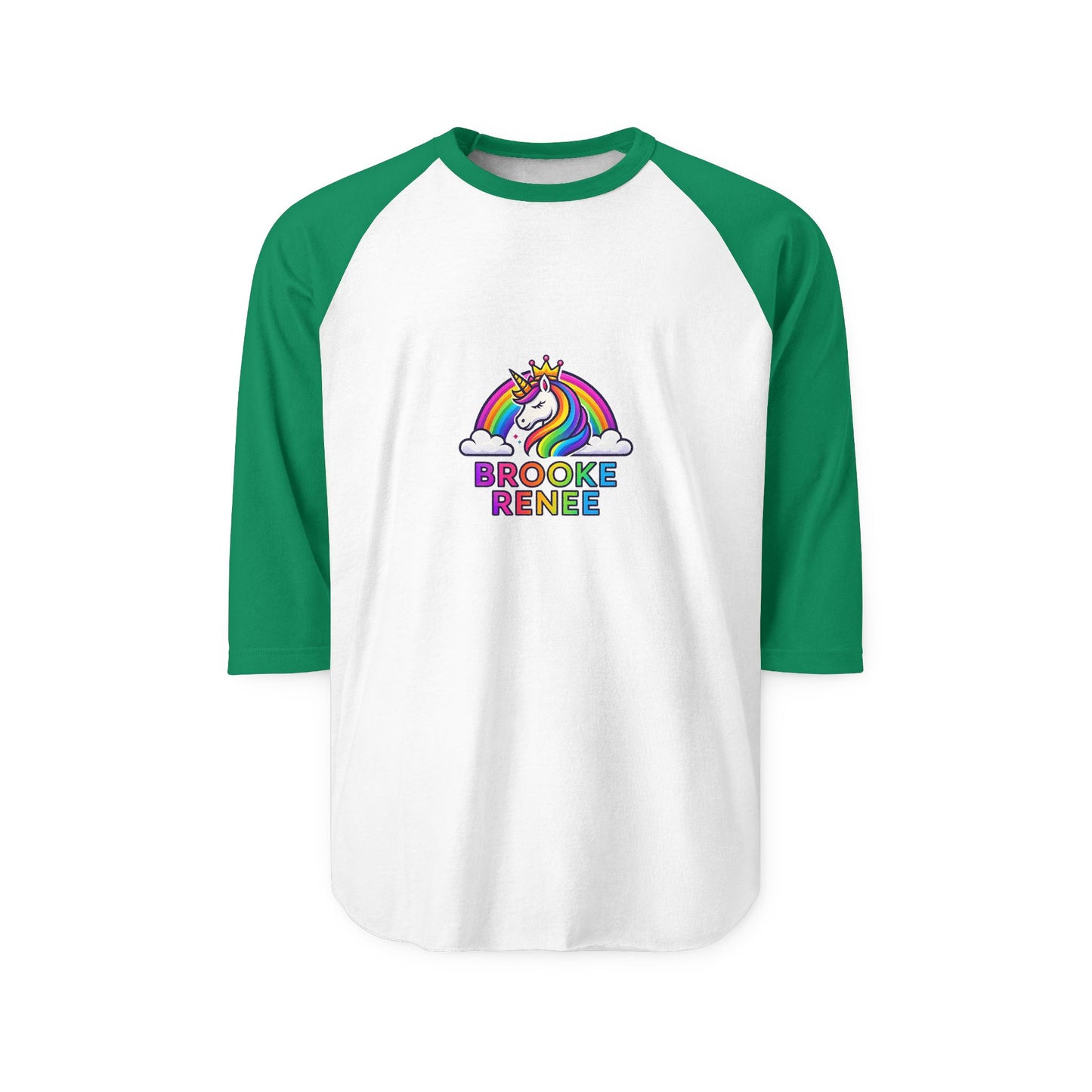 Rainbow Unicorn with Name Brooke Renee Raglan Shirt | Personalized Baseball Tee