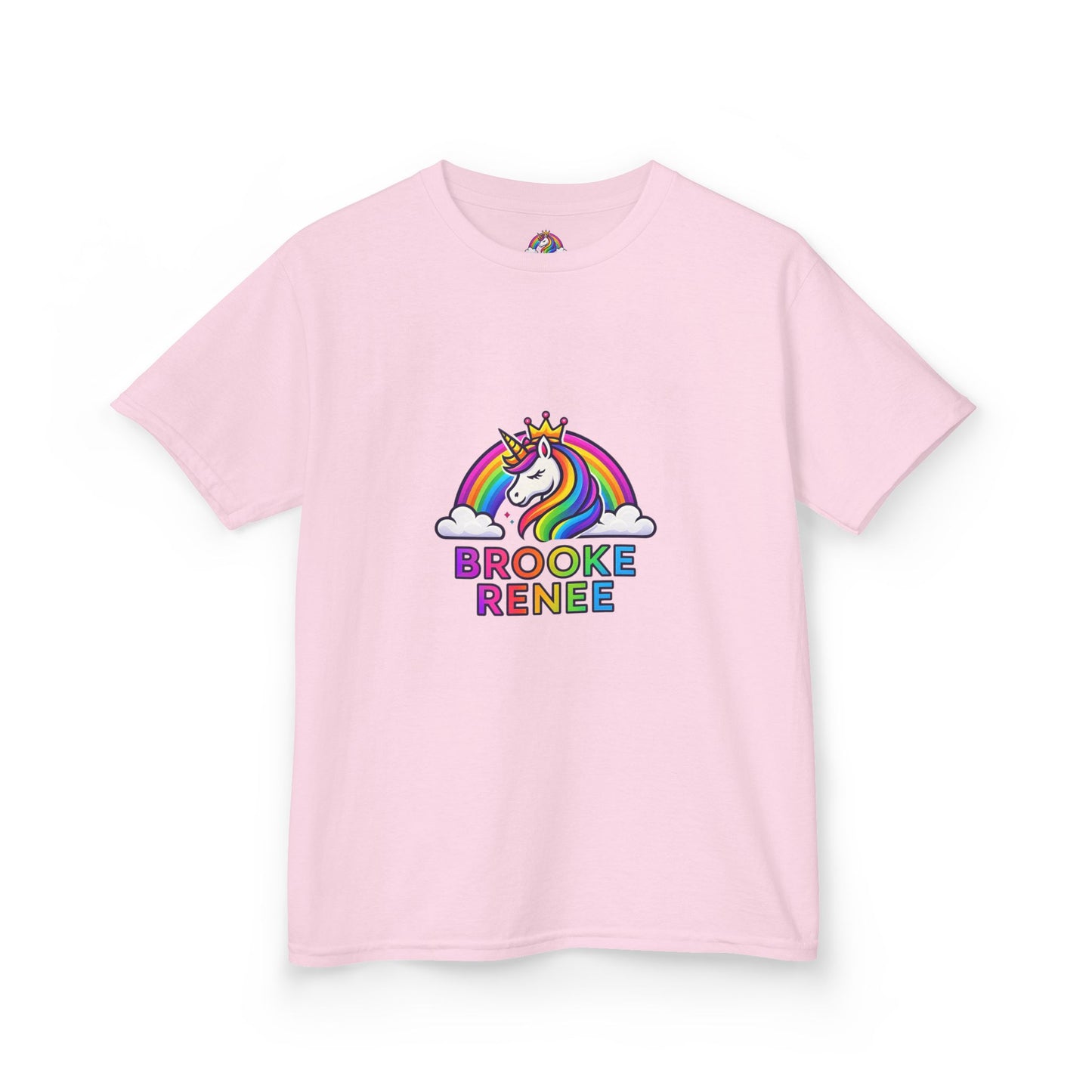 Rainbow Unicorn with Crown Kids Tee | Personalized Name Brooke Renee