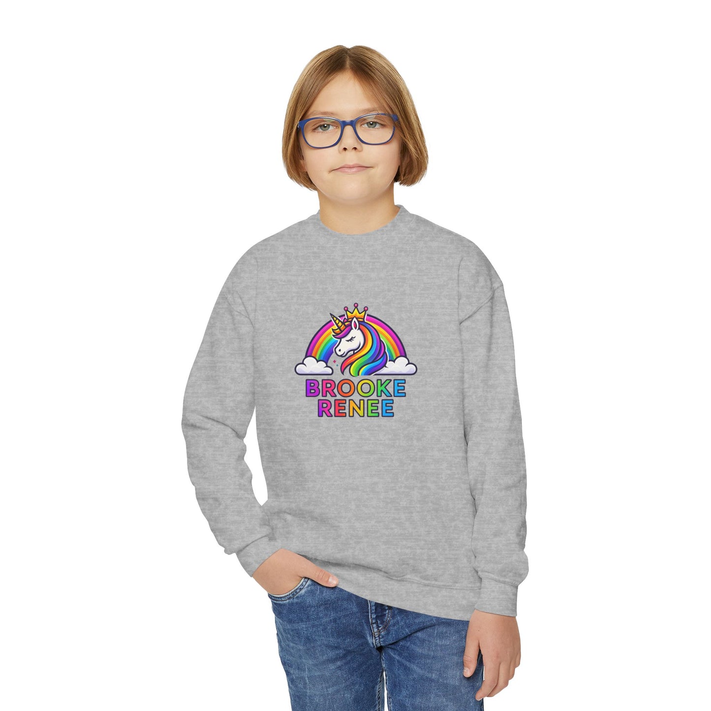Rainbow Unicorn Name Design Youth Sweatshirt | Personalized Brooke Renee