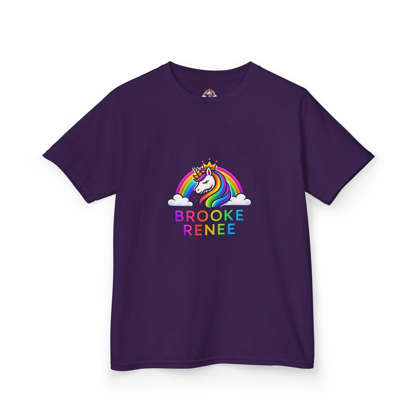Rainbow Unicorn with Crown Kids Tee | Personalized Name Brooke Renee