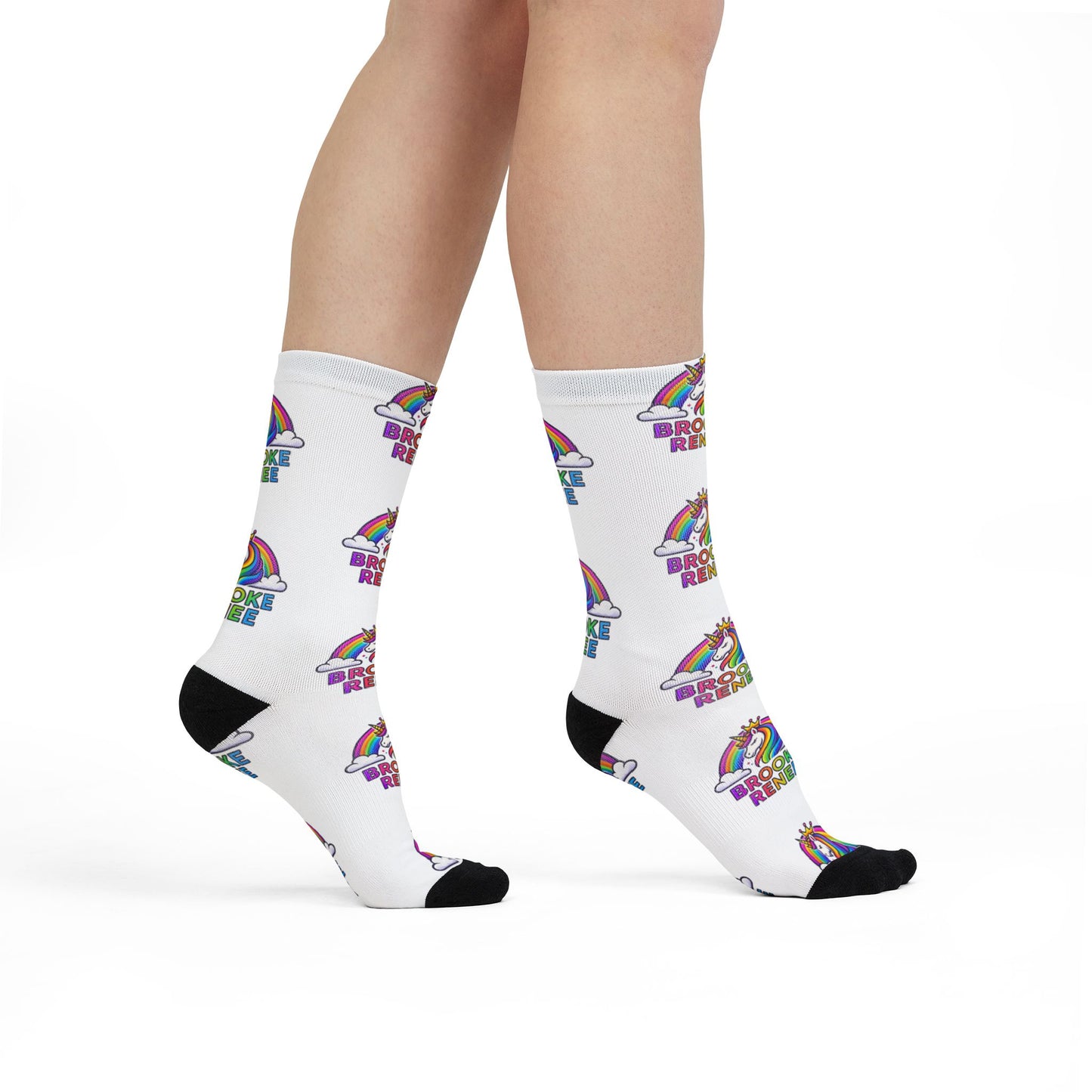 Personalized Rainbow Unicorn Crew Socks — 'Brooke Renee' Sublimation Socks