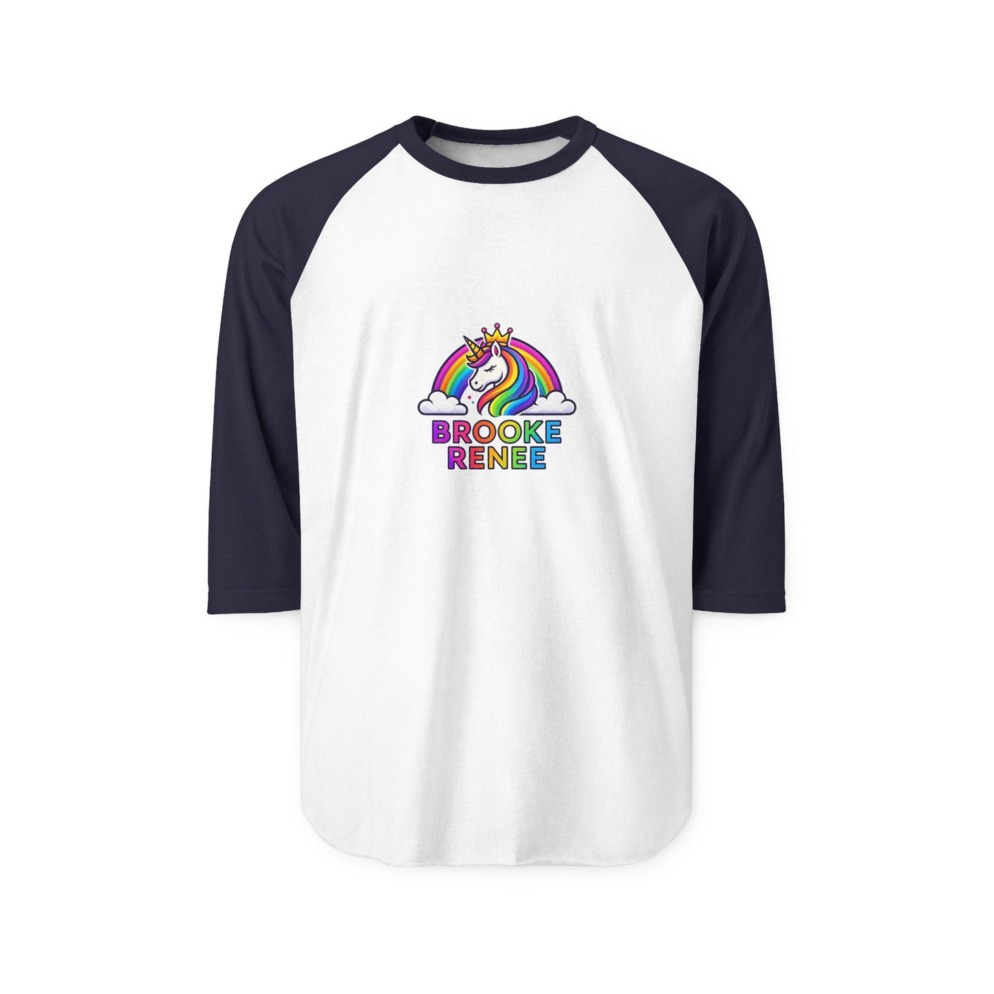 Rainbow Unicorn with Name Brooke Renee Raglan Shirt | Personalized Baseball Tee
