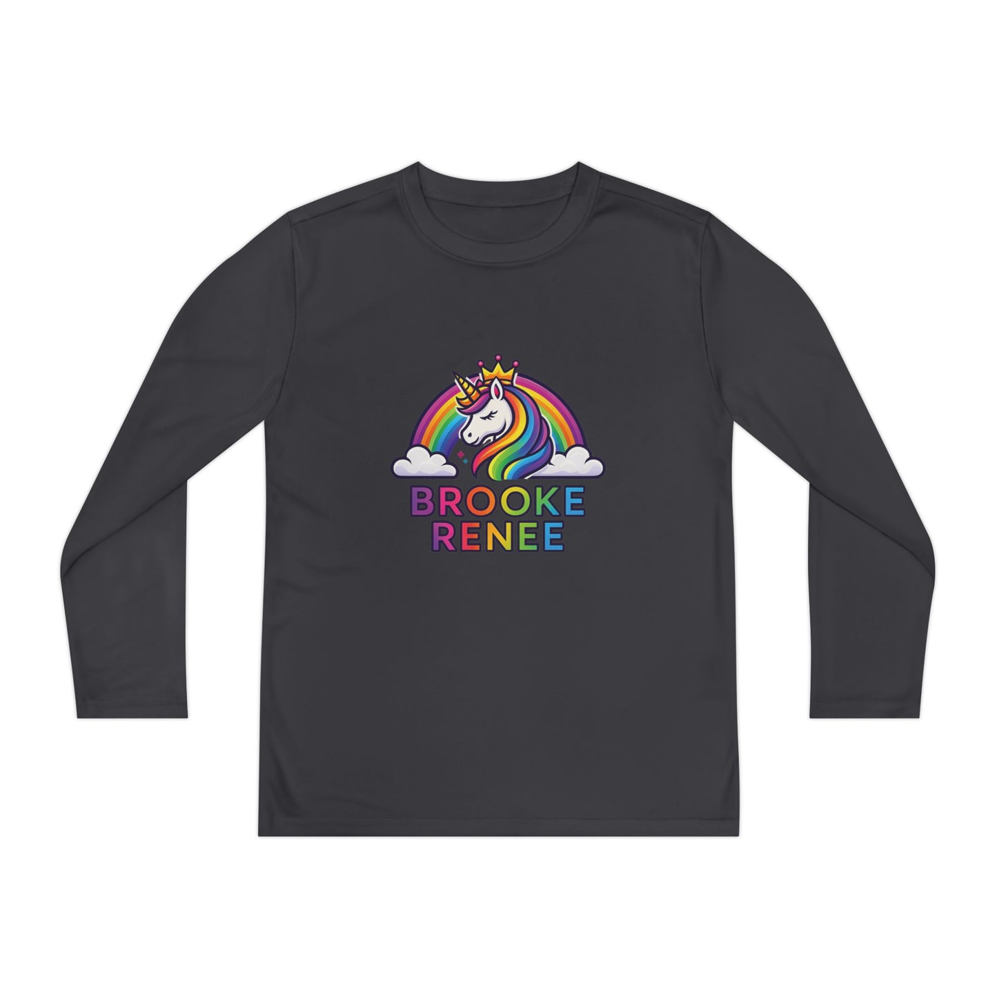 Rainbow Unicorn with Crown Youth Long Sleeve Tee | Personalized Name Design