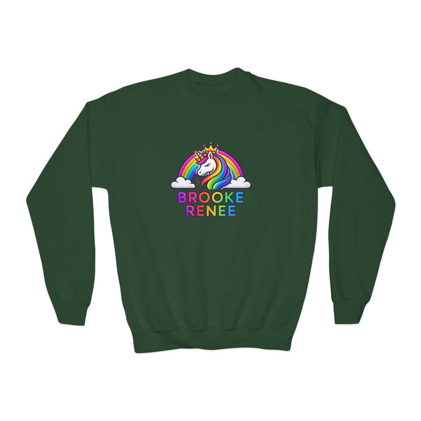 Rainbow Unicorn Name Design Youth Sweatshirt | Personalized Brooke Renee