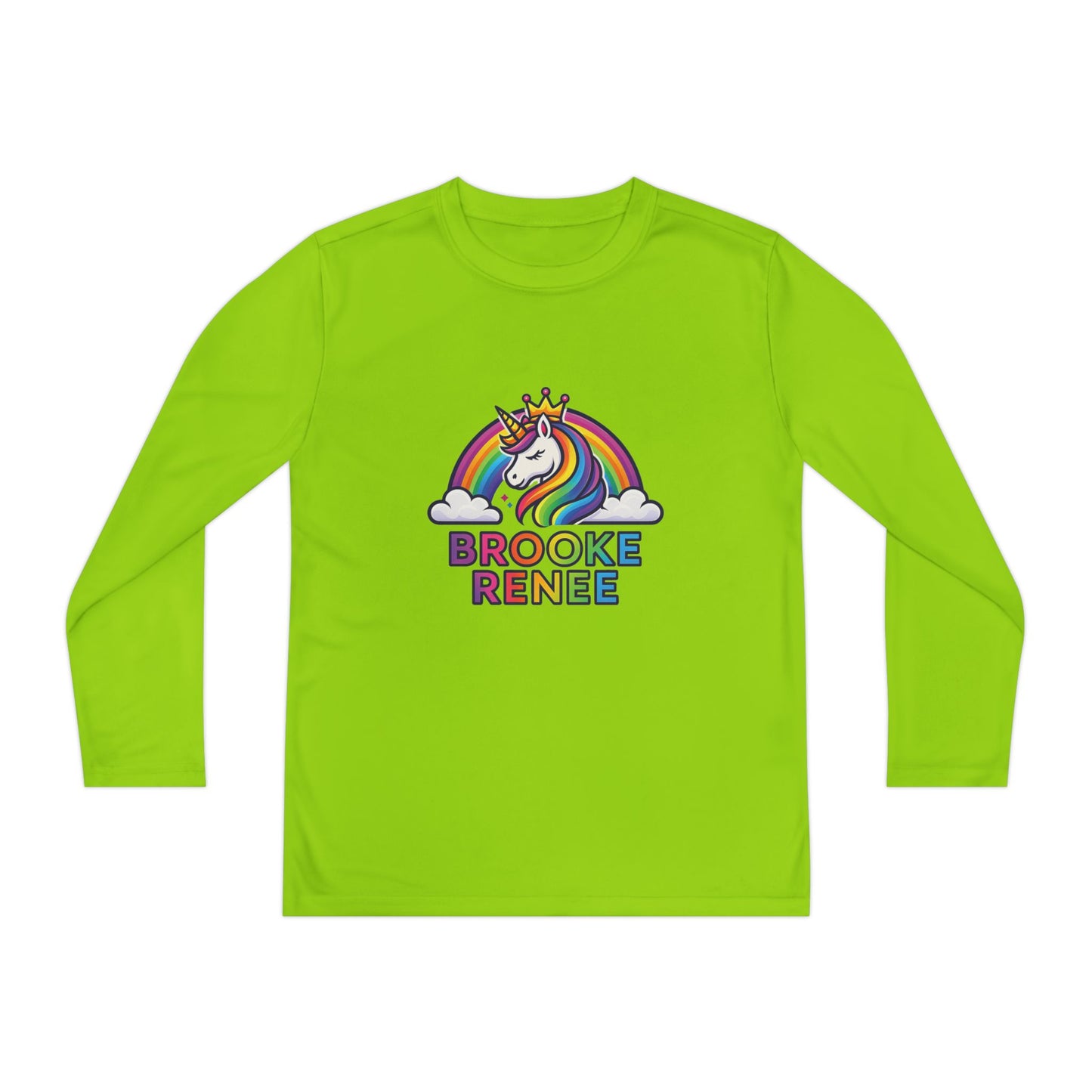 Rainbow Unicorn with Crown Youth Long Sleeve Tee | Personalized Name Design