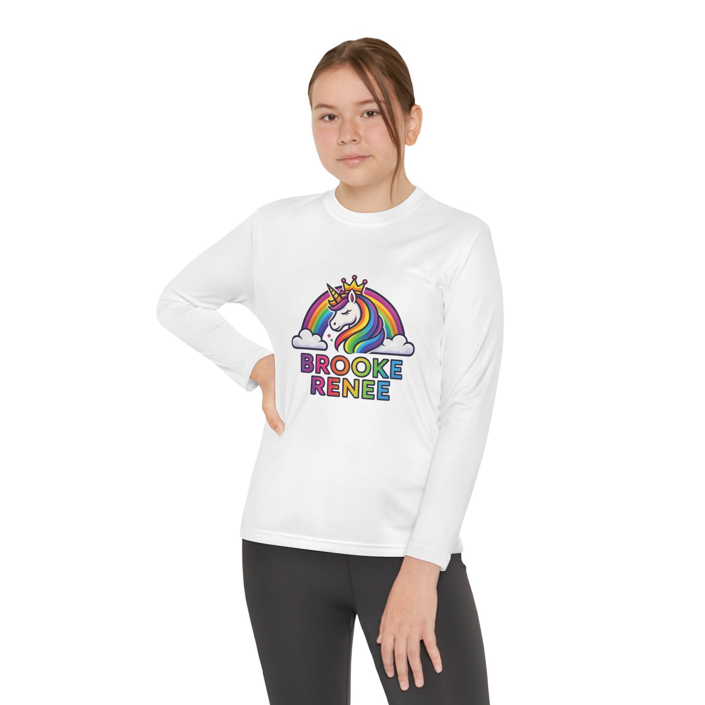 Rainbow Unicorn with Crown Youth Long Sleeve Tee | Personalized Name Design
