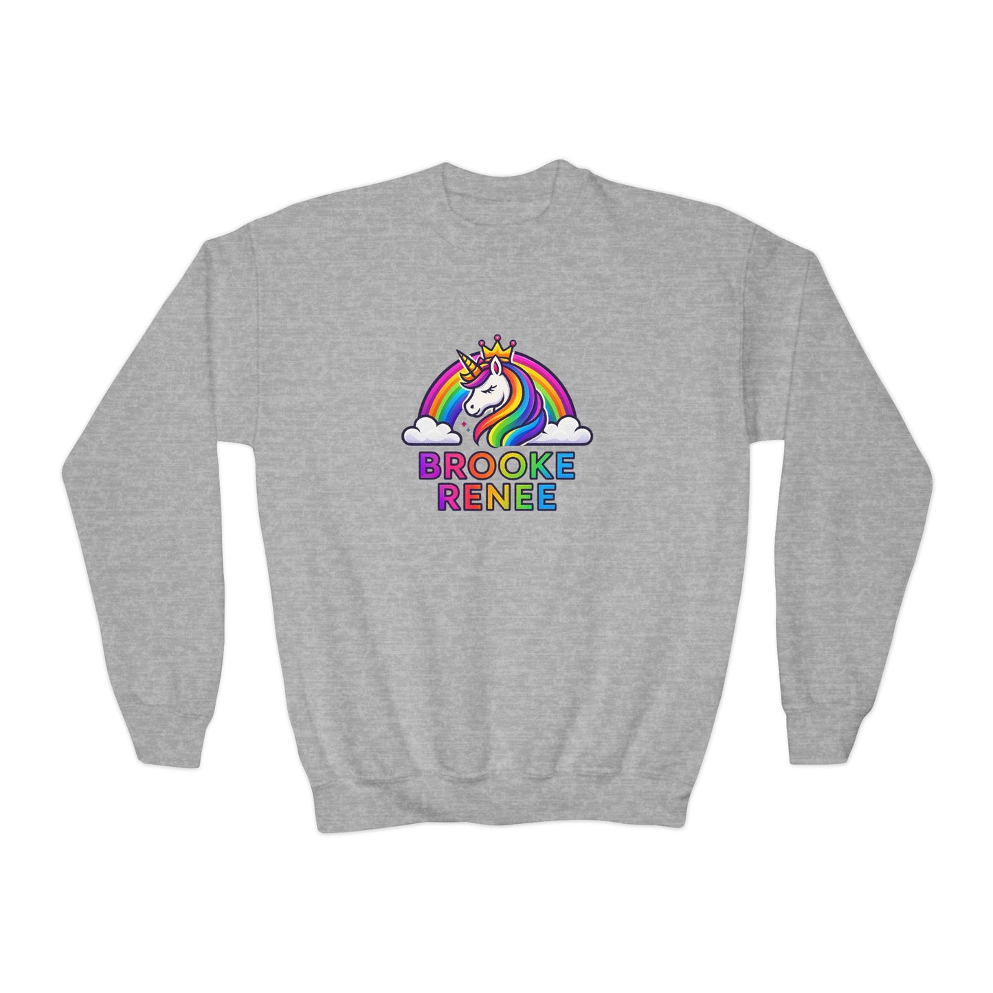 Rainbow Unicorn Name Design Youth Sweatshirt | Personalized Brooke Renee