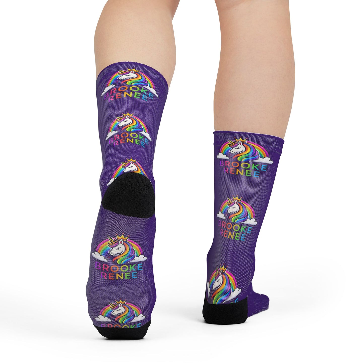 Rainbow Unicorn 'Brooke Renee' Sublimation Crew Socks — Bright Personalized Gift