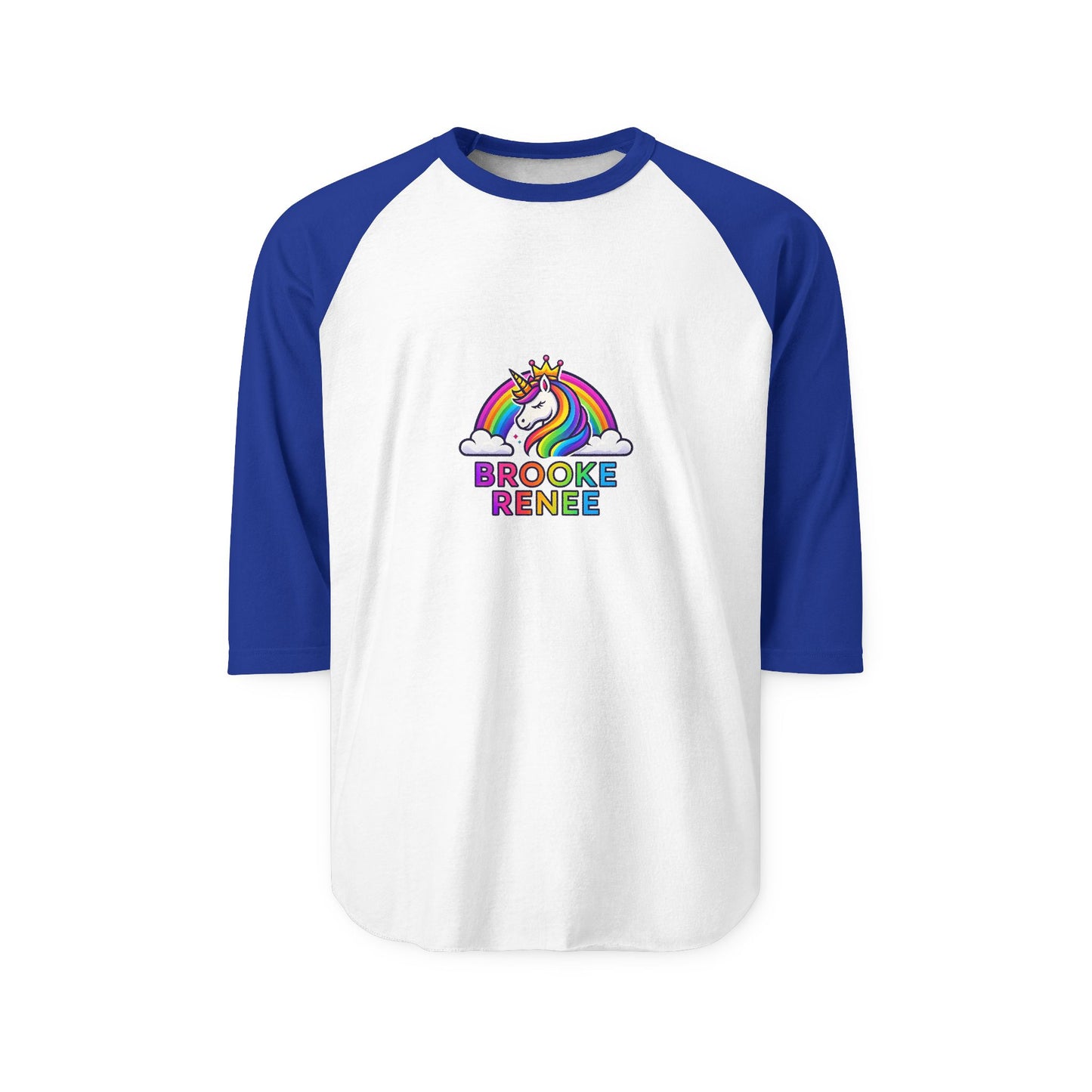 Rainbow Unicorn with Name Brooke Renee Raglan Shirt | Personalized Baseball Tee